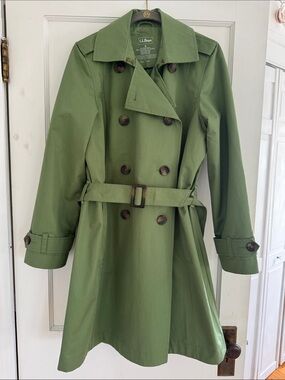 L.L. Bean Olive Green Double-Breasted Trench Coat